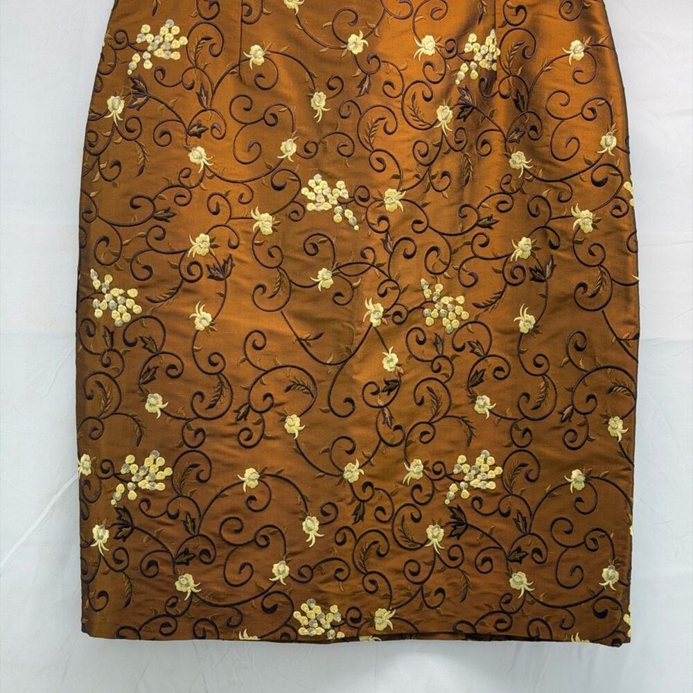 Etcetera women’s 12 Brown Floral elegant Gold embrodered lined Pencil Skirt